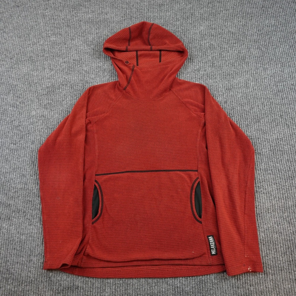 Melanzana Hoodie Womens Small Red Micro Grid Fleece Pullover Hiking Outdoor